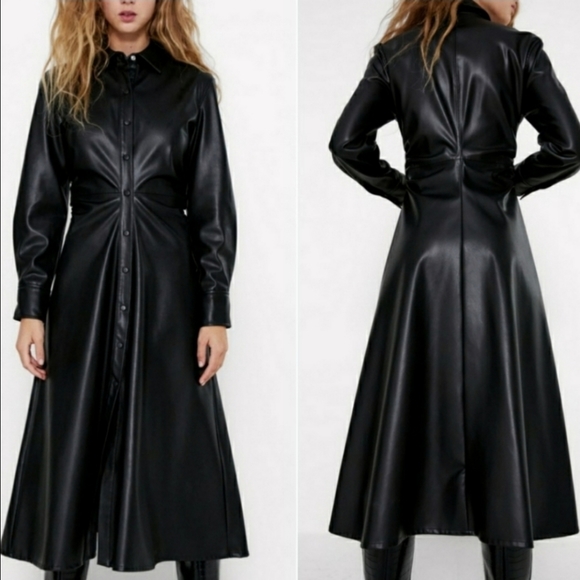Zara Dresses & Skirts - Zara vegan leather black midi dress bloggers fave